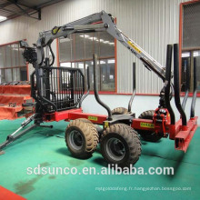 Remorque de bois ATV approuvée par CE avec la grue, remorques de rondin avec grappin